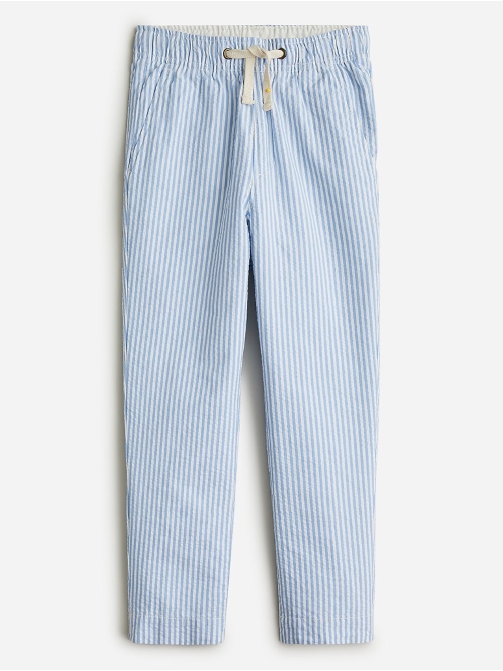 J.Crew Crewcuts Boys Pull On Seersucker Pant Blue White Striped Drawstring Sz 8